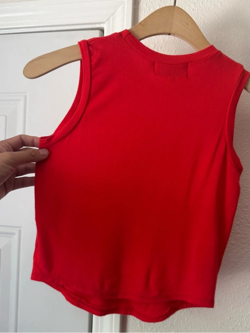 OMIGHTY red logo zebra butterfly crew neck cropped knit tank top